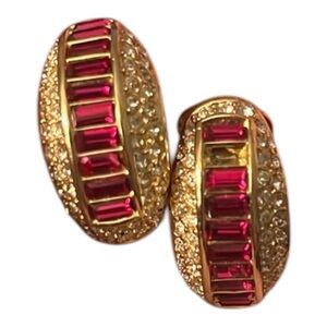 CHRISTIAN DIOR Vintage signed Crystals, Gold and Red Earrings